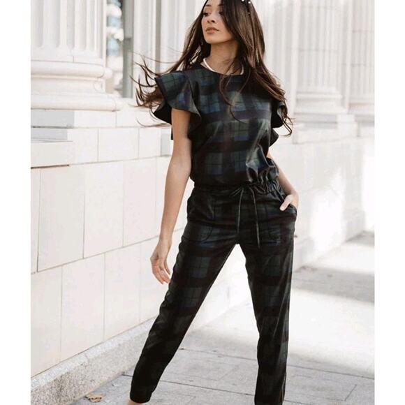 Albion 9 to 9 Jumpsuit Blue Green Plaid US Women's Size Large - Picture 1 of 13